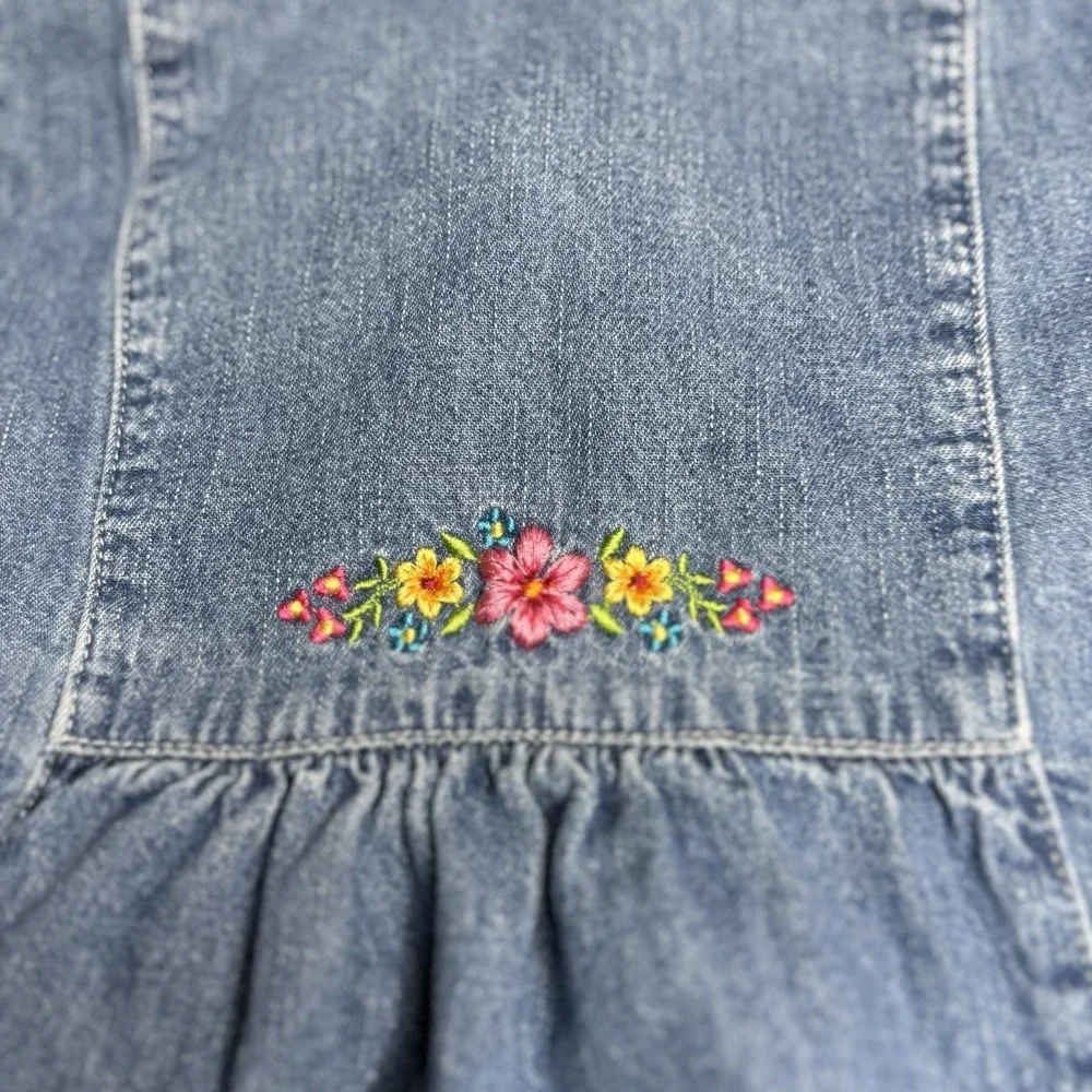 vintage OshKosh B'gosh denim dress embroidered flowers ruffled‎ hem Size 6 RARE